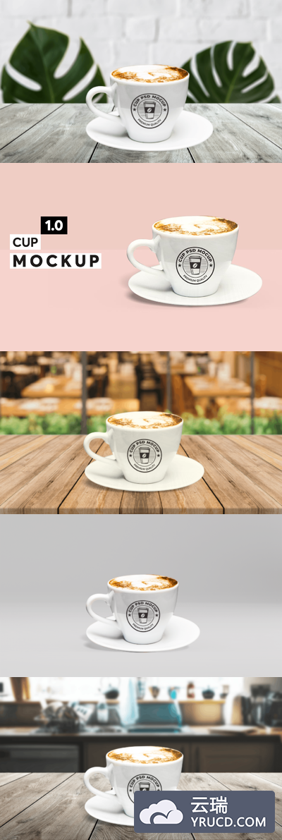 Mockups | 5个高质量高分辨率品牌马克杯咖啡杯PSD样机