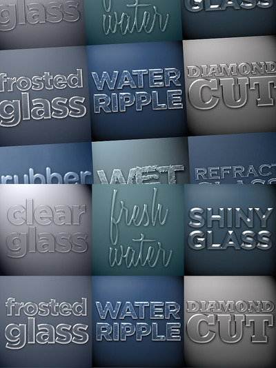 透明字体设计图层样式 Glass & Water Photoshop Styles Pack
