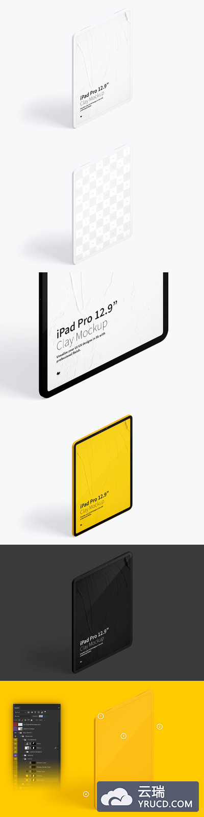 平板样机素材 Clay iPad Pro 12.9” Mockup, Isometric Right View 02