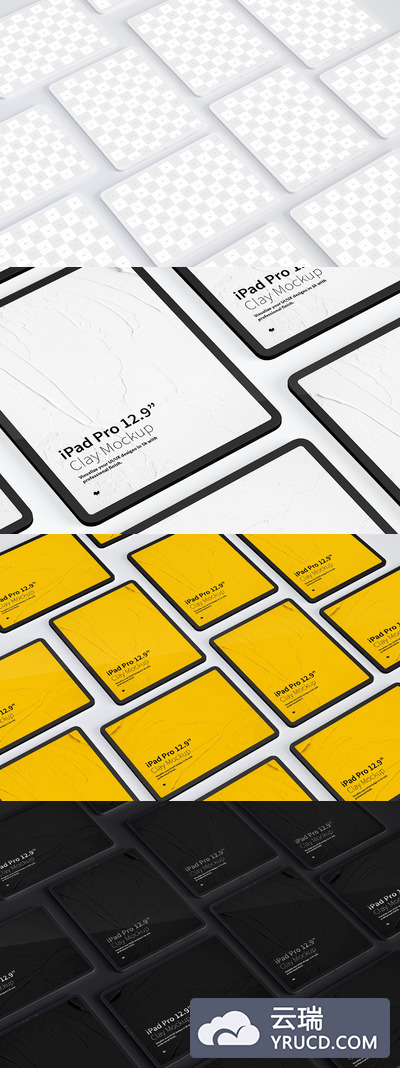 平板电脑样机 Clay iPad Pro 12.9” Mockup, Grid Layout 02