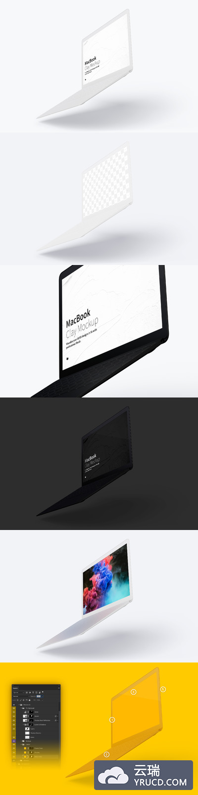 电脑样机素材 Clay MacBook Mockup, Floating Right View