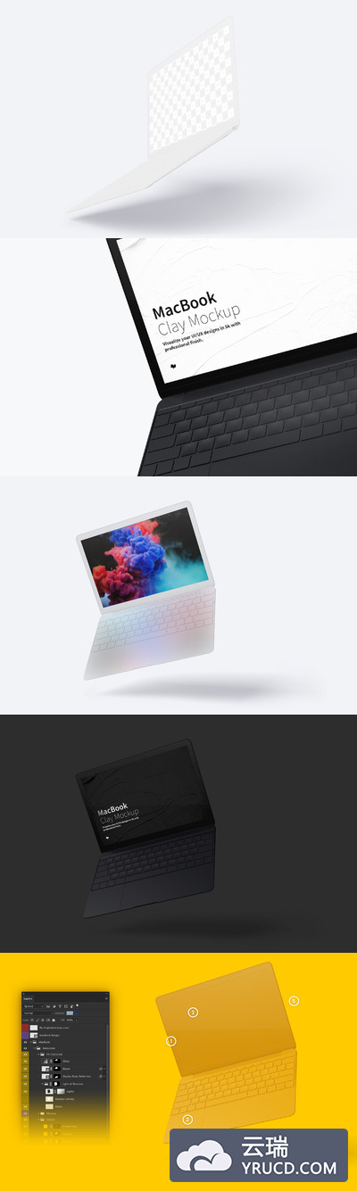 电脑样机素材 Clay MacBook Mockup, Floating