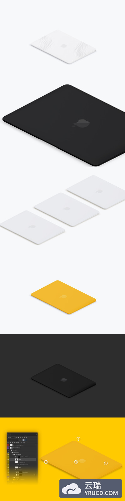 电脑样机 Clay MacBook Mockup, Isometric Left View 02