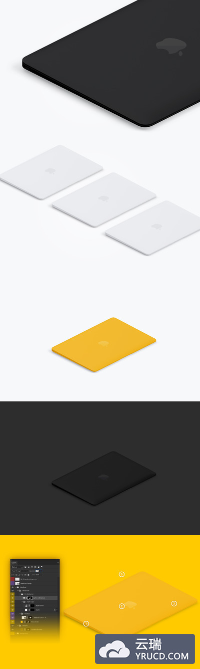 苹果电脑样机 Clay MacBook Mockup, Isometric Right View 02