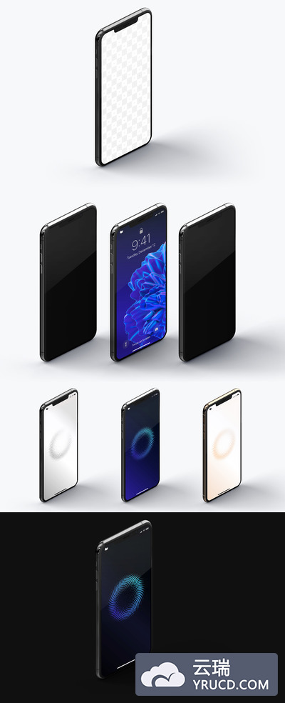 iPhone手机样机水彩 iPhone XS Max Mockup, Isometric Right View 02