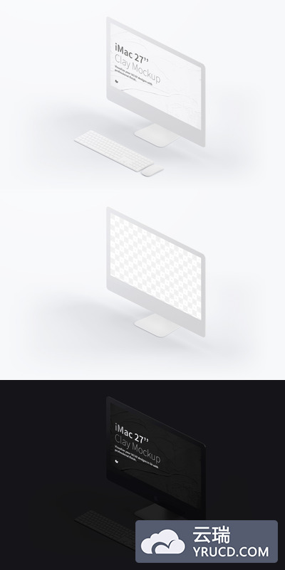 苹果电脑样机 Clay iMac 27” Mockup, Isometric Right View