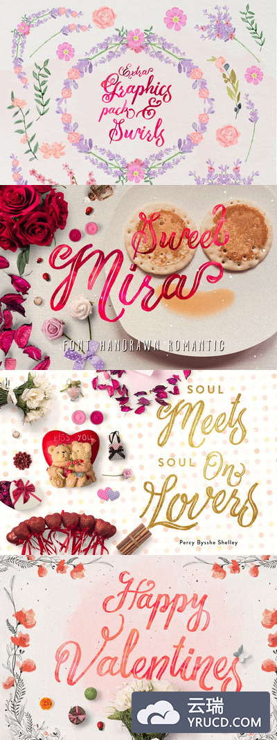 水彩花卉插画 Mira & graphic watercolor & swirls