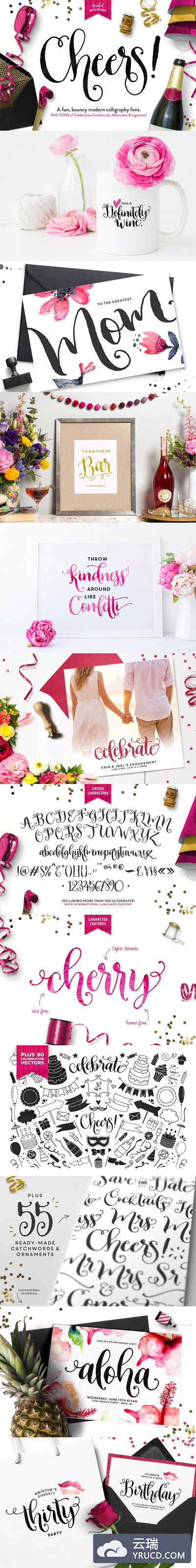 手写行书字体 Cheers Font & Graphics Pack