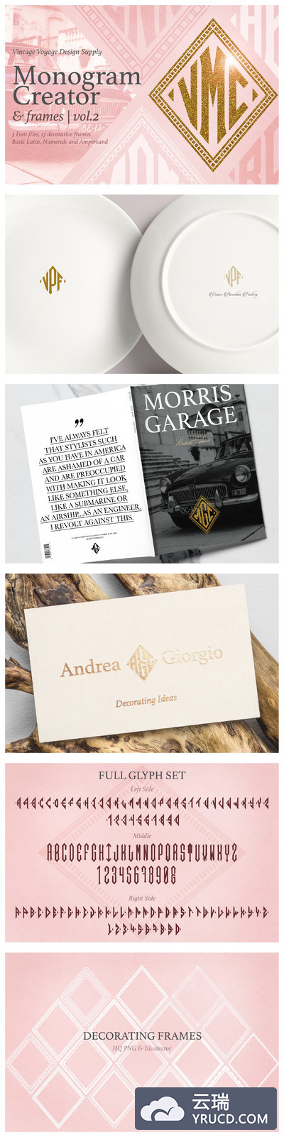 高端个性设计字体 Diamond Monogram Creator & Frames