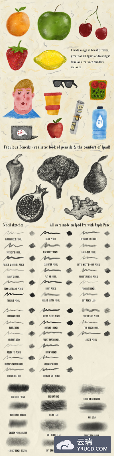 iPad Pro专用的彩铅效果的Procreate笔刷下载[brushset]