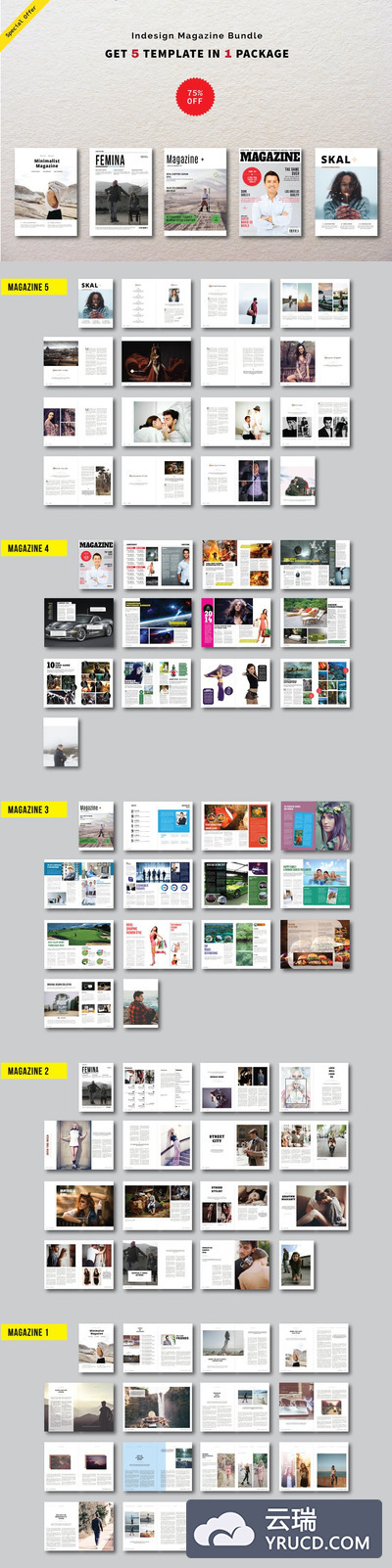 简约现代多用途的InDesign杂志模板套装