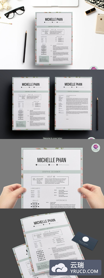 优雅简约花卉简历模板 Elegant , floral CV template