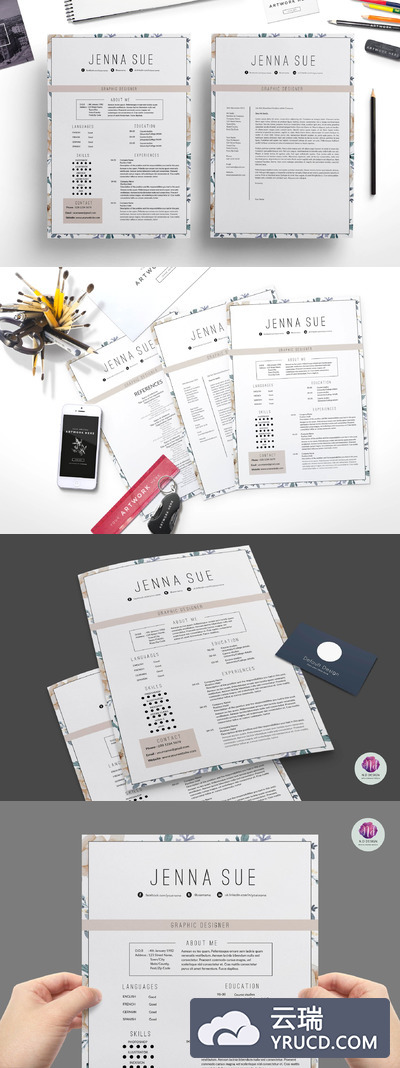 精美简历模板下载 Floral 1 page resume