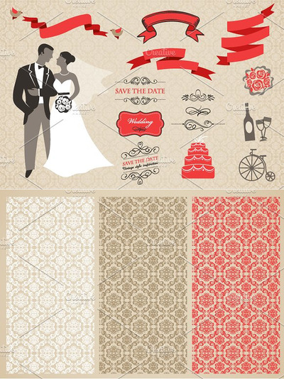 婚礼纹理图形 Wedding vector set
