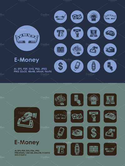 金融电子货币图标 E-Money icons