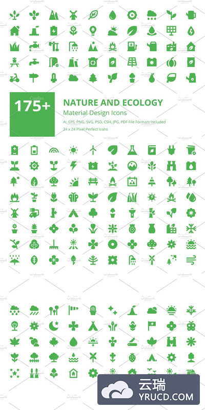 175+自然和生态矢量图标 175+ Nature and Ecology Vector Icons