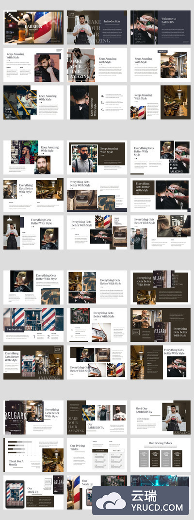 理发店服务展示设计风格PPT模板下载[PPTX]