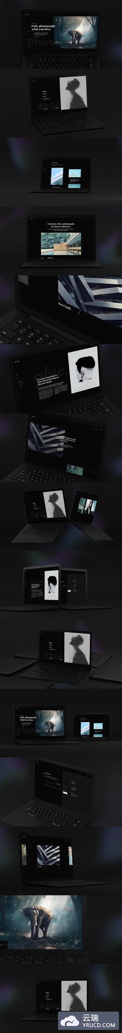深色风格的电脑笔记本网页&平面设计样机下载[PSD]