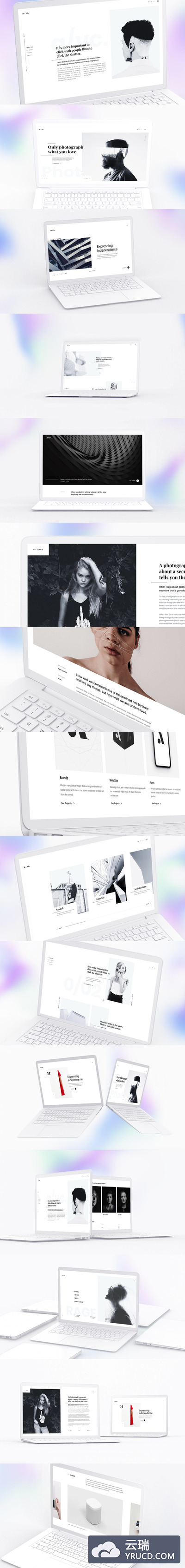 浅色风格的电脑笔记本网页&平面设计样机下载[PSD]