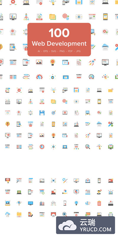 Web开发的100个平面图标 100 Flat Icons of Web Development
