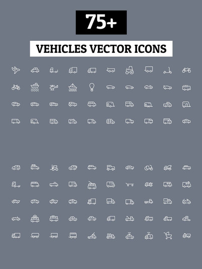 货车矢量图标 75+ Vehicles Vector Icons