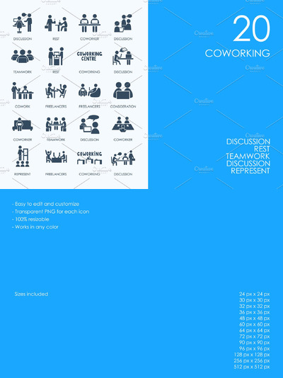 共同办公的矢量图标 Coworking icons