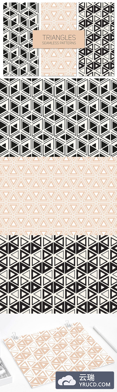 四方连续图案背景 Triangles. Seamless Patterns Set 8