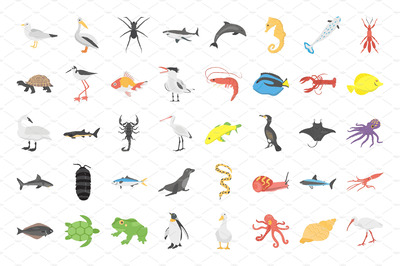 40个海底生物动物平面图标 40 Underwater Life Animals Flat Icon
