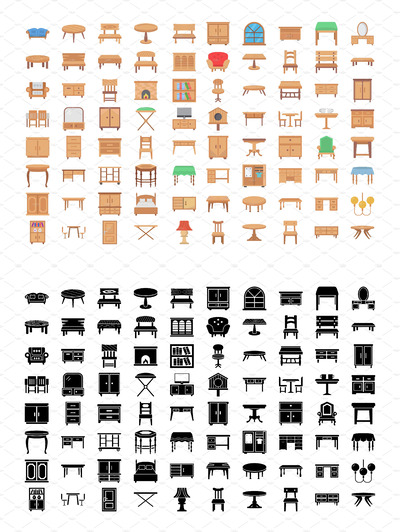 木制家具图标 80 Wooden Furniture Vector Icons