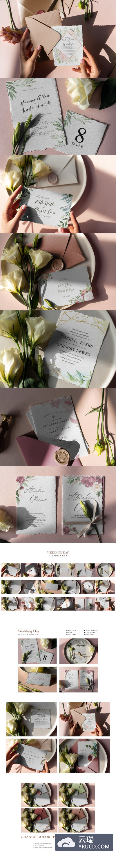 婚礼现场相关的设计物料展示样机下载[PSD]