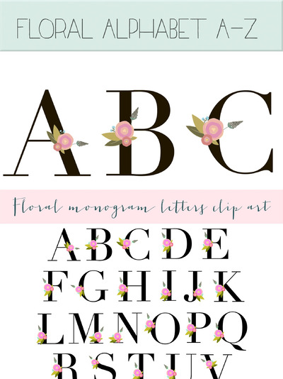 花卉个性字母 Floral monogram letters clip art