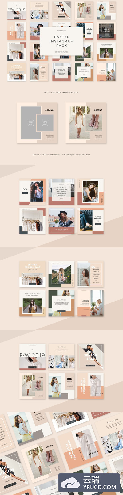 20个时尚柔和的粉彩Instagram帖子模板