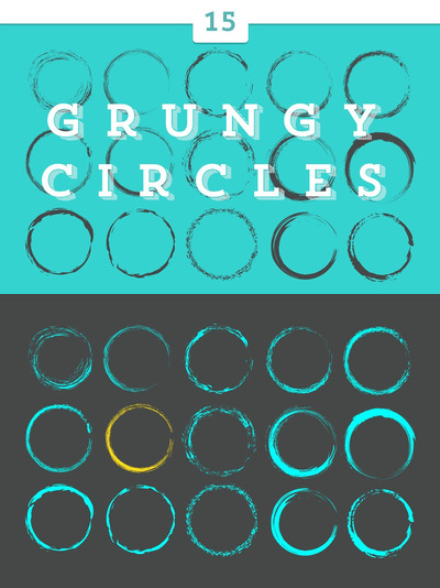 噪点肌理圈图形 15 Grungy Circles