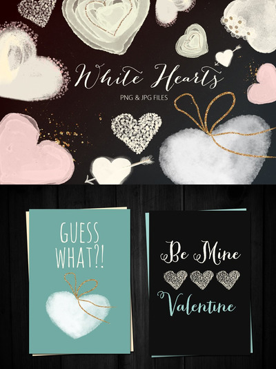 白色爱心插画素材 White hearts