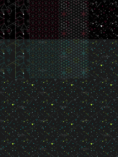 几何无缝图案背景纹理 8 dark geometric seamless patterns