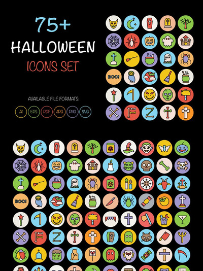 万圣节矢量图标 75+ Halloween Icons Set