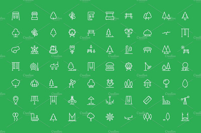 环保树木图标 70 Park Outline Icons Set
