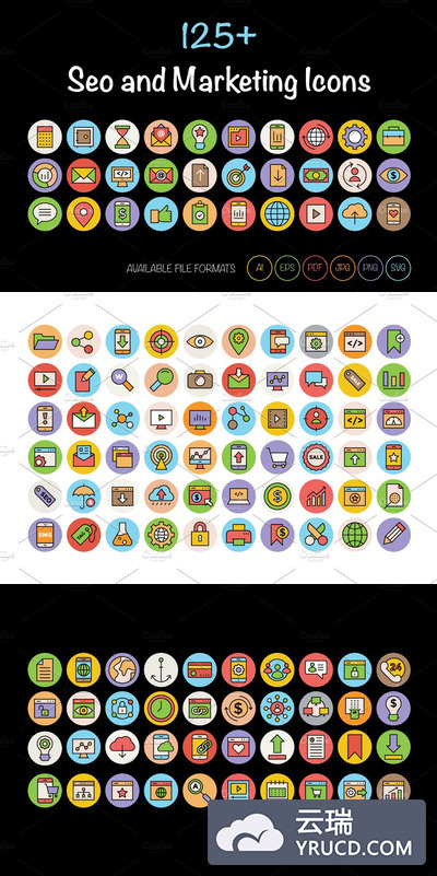 市场营销矢量图标 125+ SEO and Marketing Icons