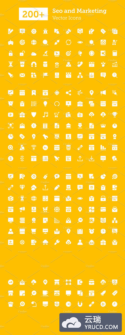 200+搜索引擎优化和营销矢量图标 200+ Seo and Marketing Vector Icons