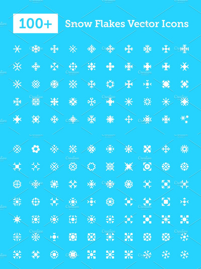 100+雪花矢量图标 100+ Snowflakes Vector Icons