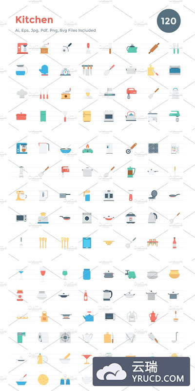 厨房工具图标 120 Flat Kitchen Icons
