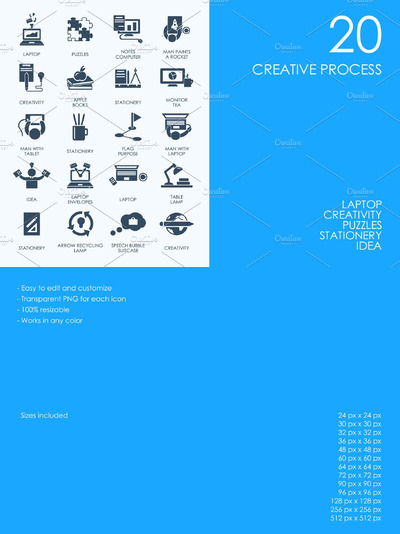 创作过程矢量图标 Creative process icons