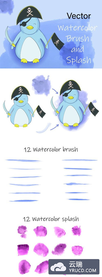 矢量水彩画笔&飞溅笔刷AI套装