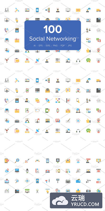 社交网络平面图标 100 Social Networking Flat Icons