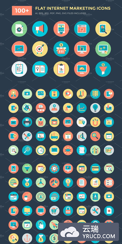 网络营销的图标 100+ Flat Internet Marketing Icons