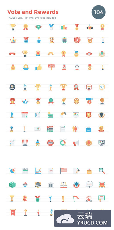 投票和奖励图标 104 Flat Vote and Rewards Icons
