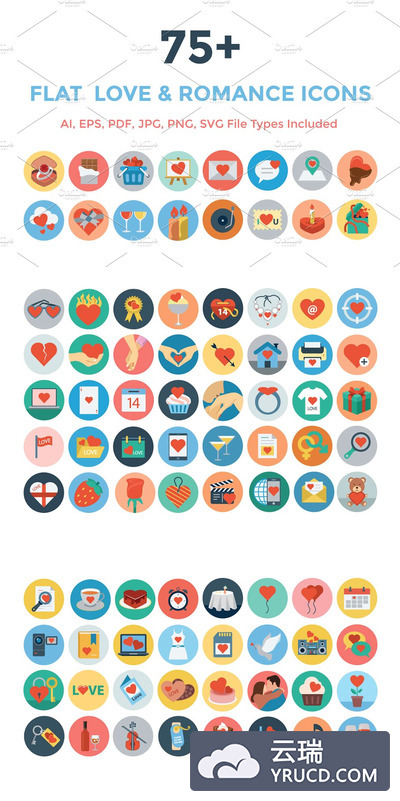 浪漫爱情图标 75+ Flat Love and Romance Icons