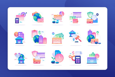 ICONS | 高级渐变彩色金融商业商务概念插画设计矢量app图标