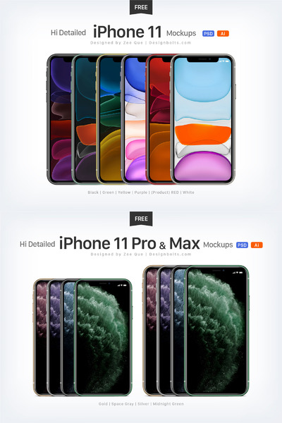 免费的全新 iPhone 11 Pro & Max 系列手机样机合集[AI,PSD]
