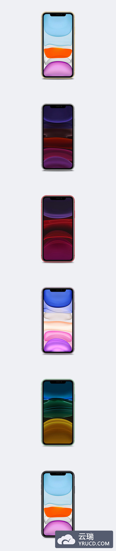 2019最新的6种颜色的 iPhone 11 手机样机下载[PSD]